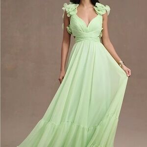 Mac Duggal Indy A-Line Ruffled Back-Lace Chiffon Gown